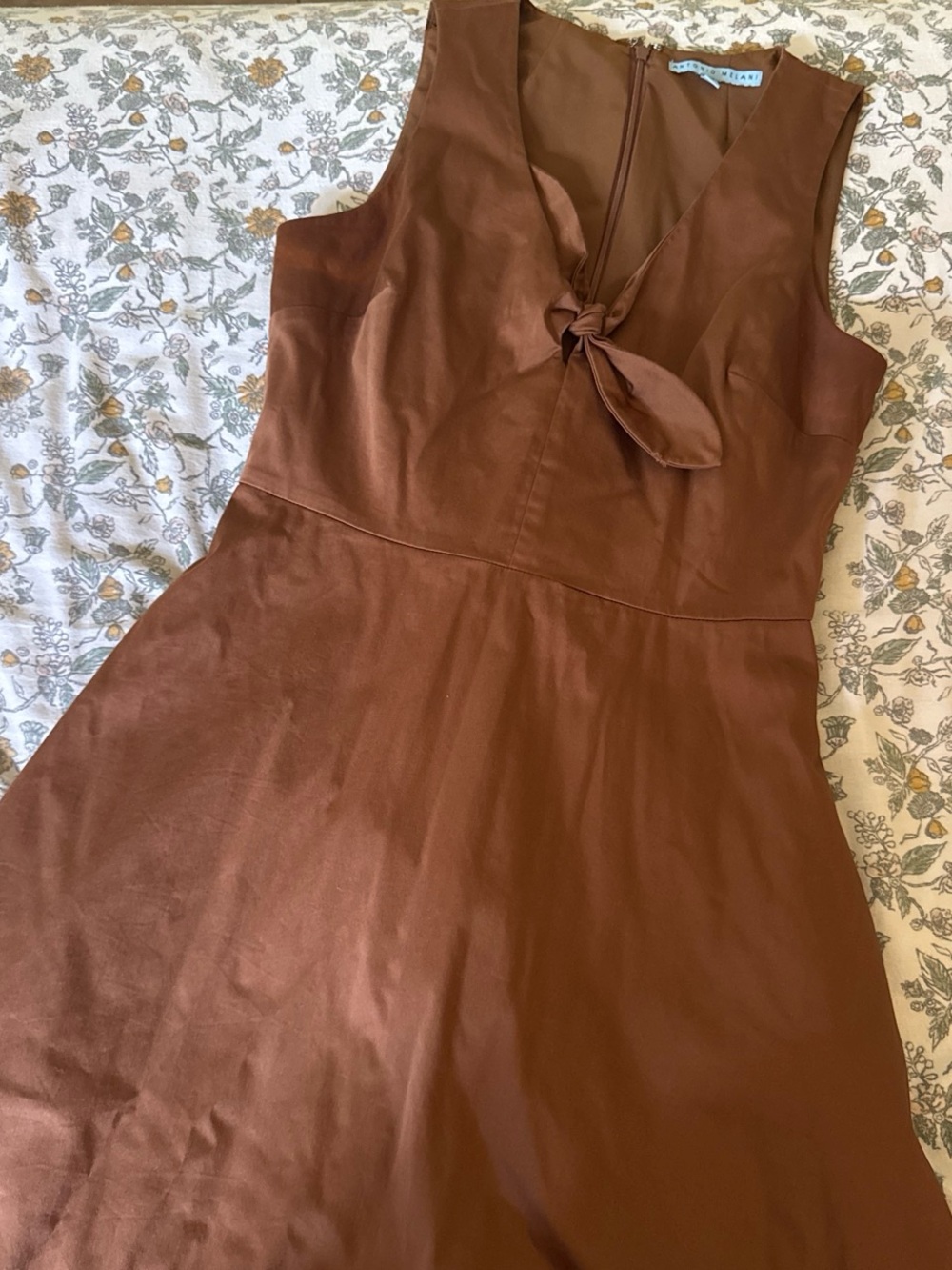 ANTONIO MELANI Rust Brown Sleeveless Midi Dress with Front Tie